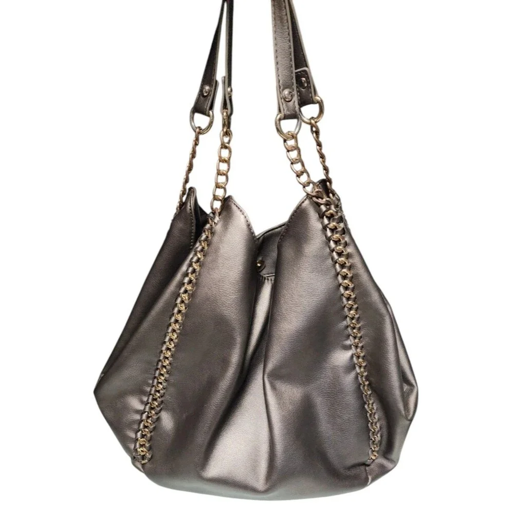 BEBE Collette Triple Entry Hobo Bag Pewter